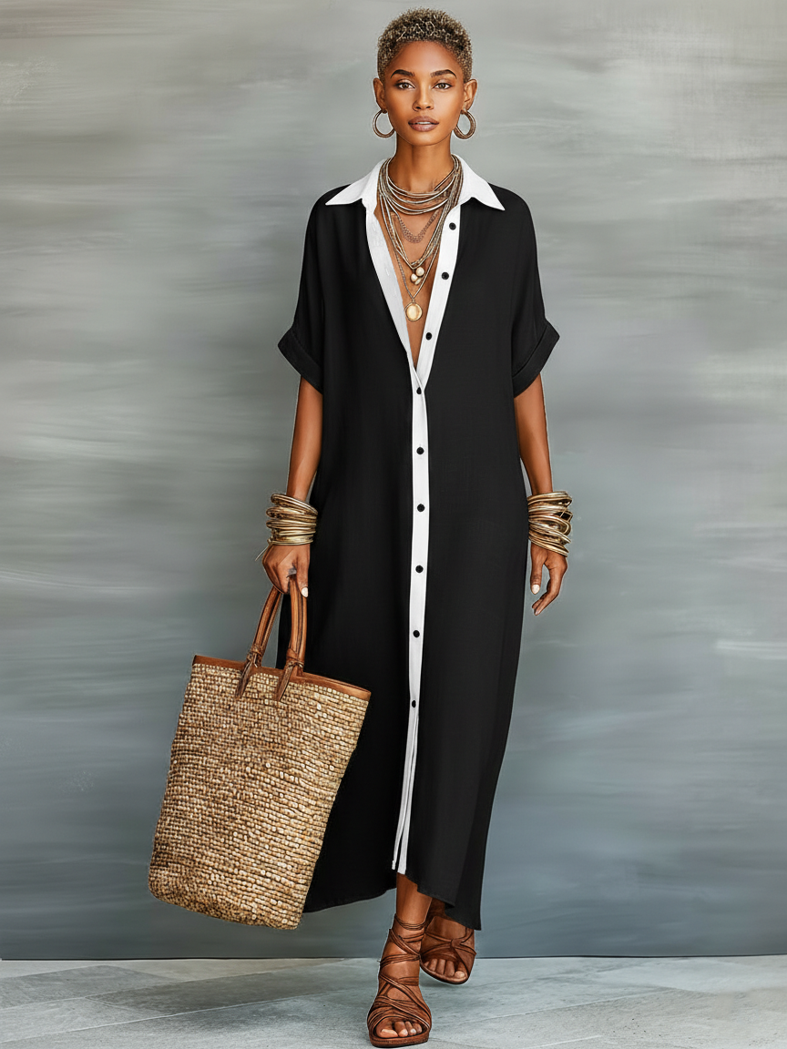 Marlowe | Women's Linen Blend Shirt Maxi Dress