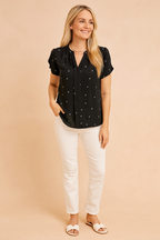 Avery | Women's Heart Print V-Neck Short Sleeve Top