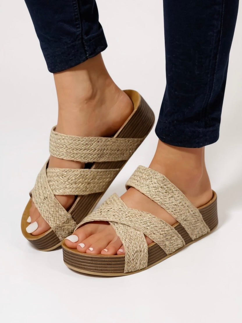 Lennox | Women's Crisscross Wedge Slide Sandals Casual