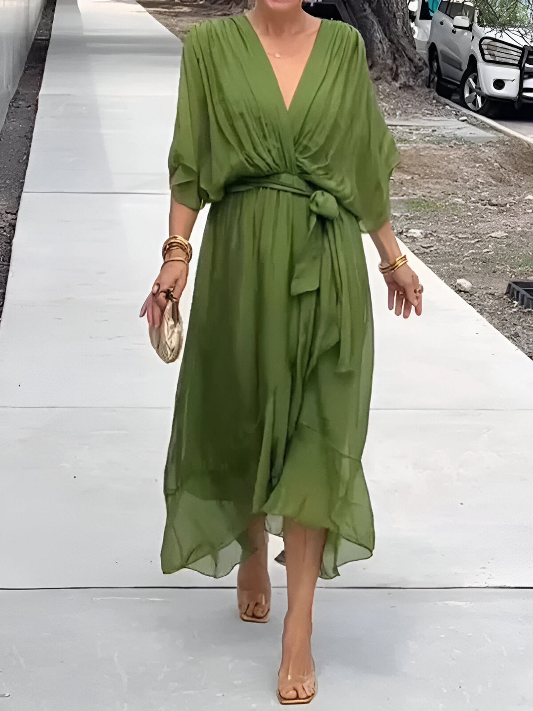 Bonnie | Women’s Chiffon Midi Wedding Guest Dress Tie Waist
