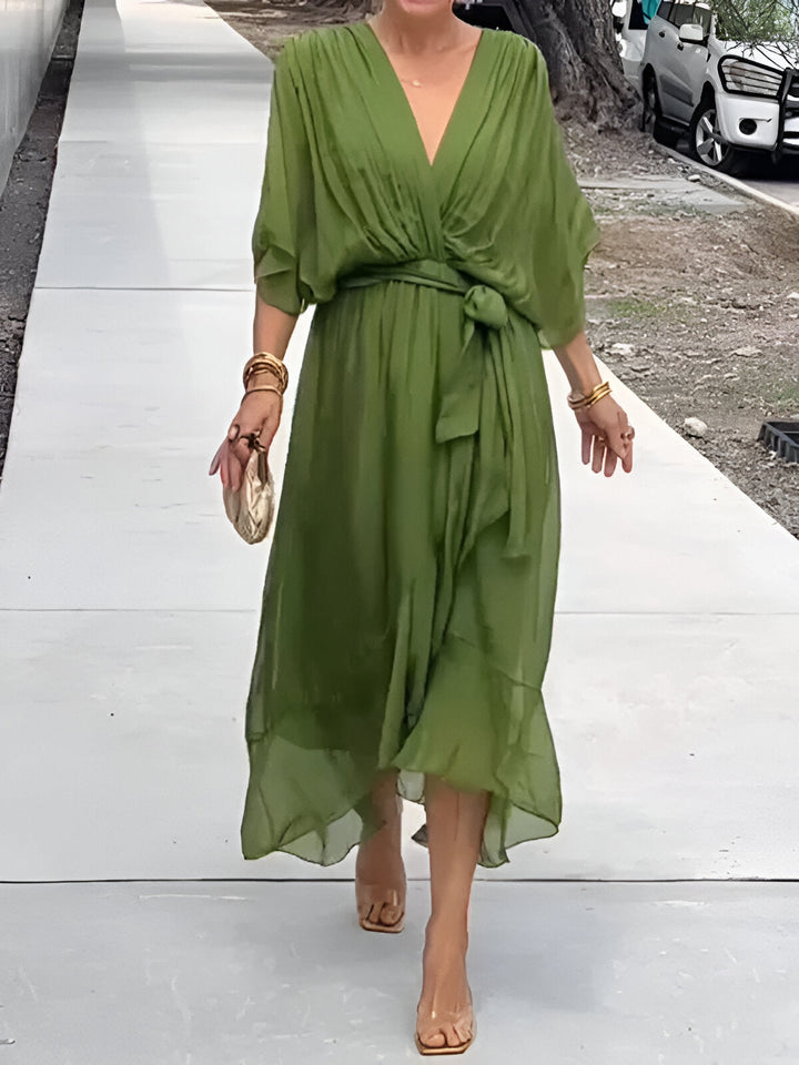 Bonnie | Women’s Chiffon Midi Wedding Guest Dress Tie Waist