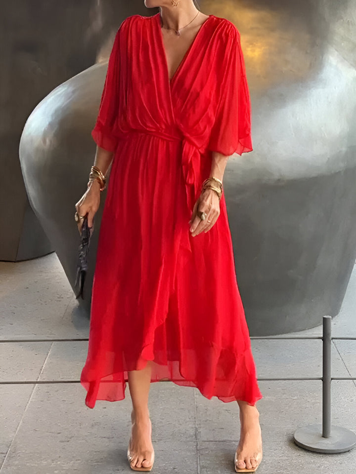 Bonnie | Women’s Chiffon Midi Wedding Guest Dress Tie Waist