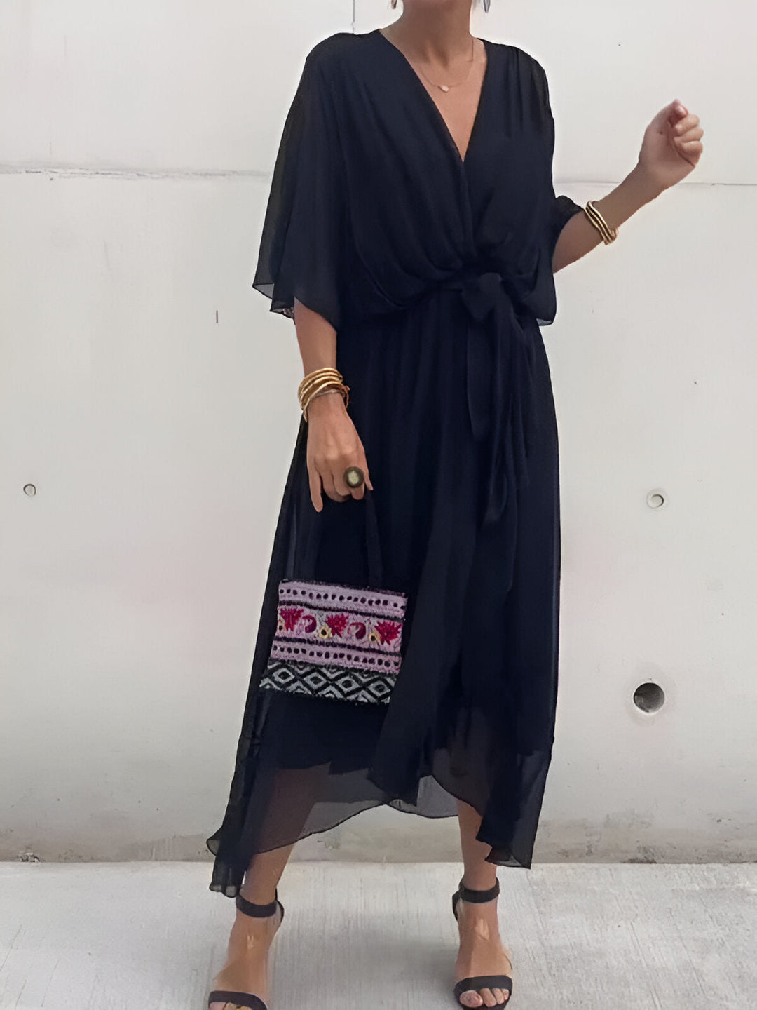 Bonnie | Women’s Chiffon Midi Wedding Guest Dress Tie Waist
