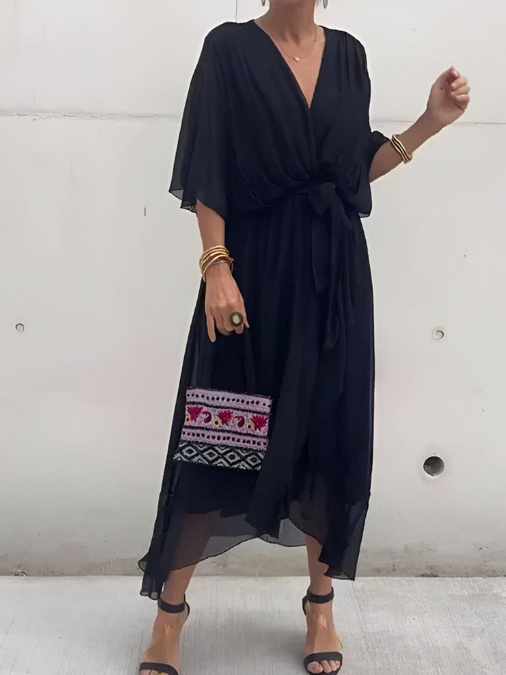 Bonnie | Women’s Chiffon Midi Wedding Guest Dress Tie Waist