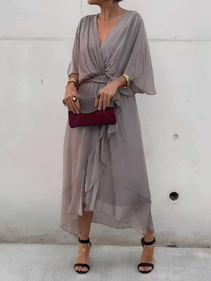 Bonnie | Women’s Chiffon Midi Wedding Guest Dress Tie Waist