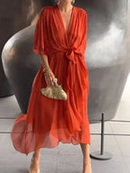 Bonnie | Women’s Chiffon Midi Wedding Guest Dress Tie Waist