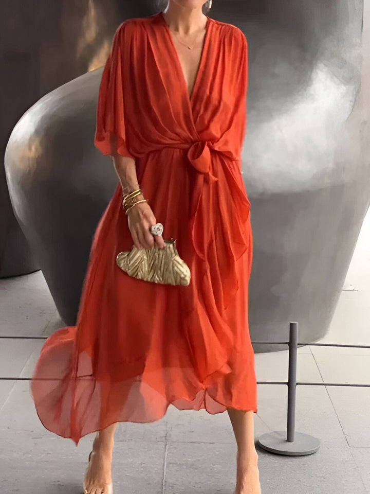 Bonnie | Women’s Chiffon Midi Wedding Guest Dress Tie Waist