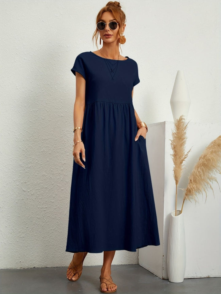 Sanne | Women's Elegant Short Sleeve Round Neck Midi Dress