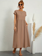 Sanne | Women's Elegant Short Sleeve Round Neck Midi Dress