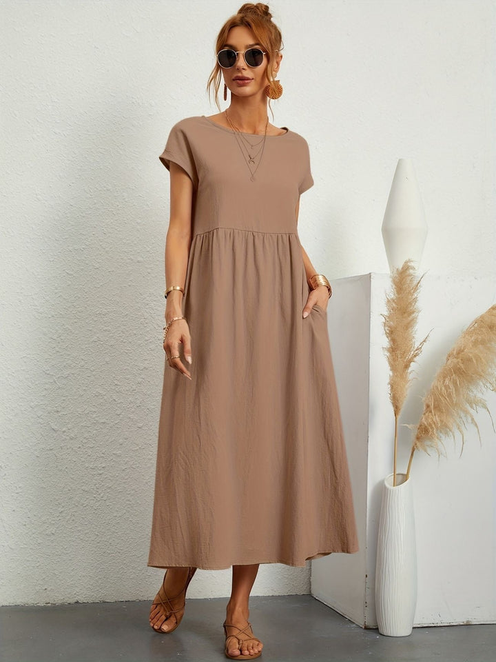 Sanne | Women's Elegant Short Sleeve Round Neck Midi Dress