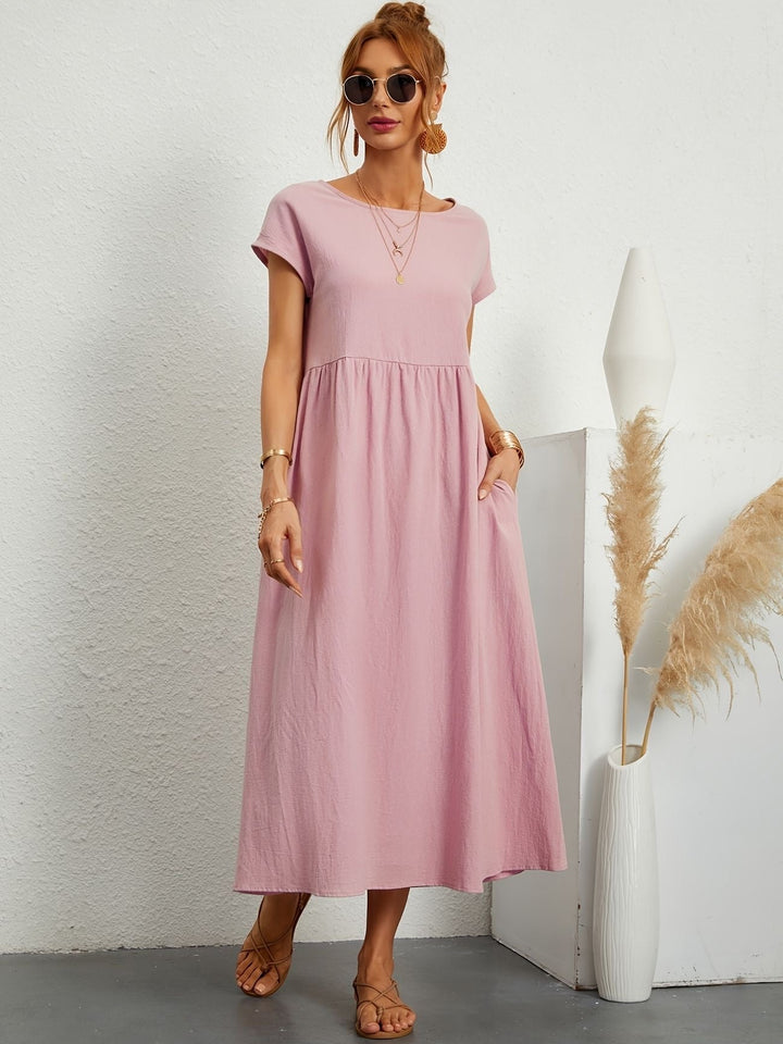 Sanne | Women's Elegant Short Sleeve Round Neck Midi Dress