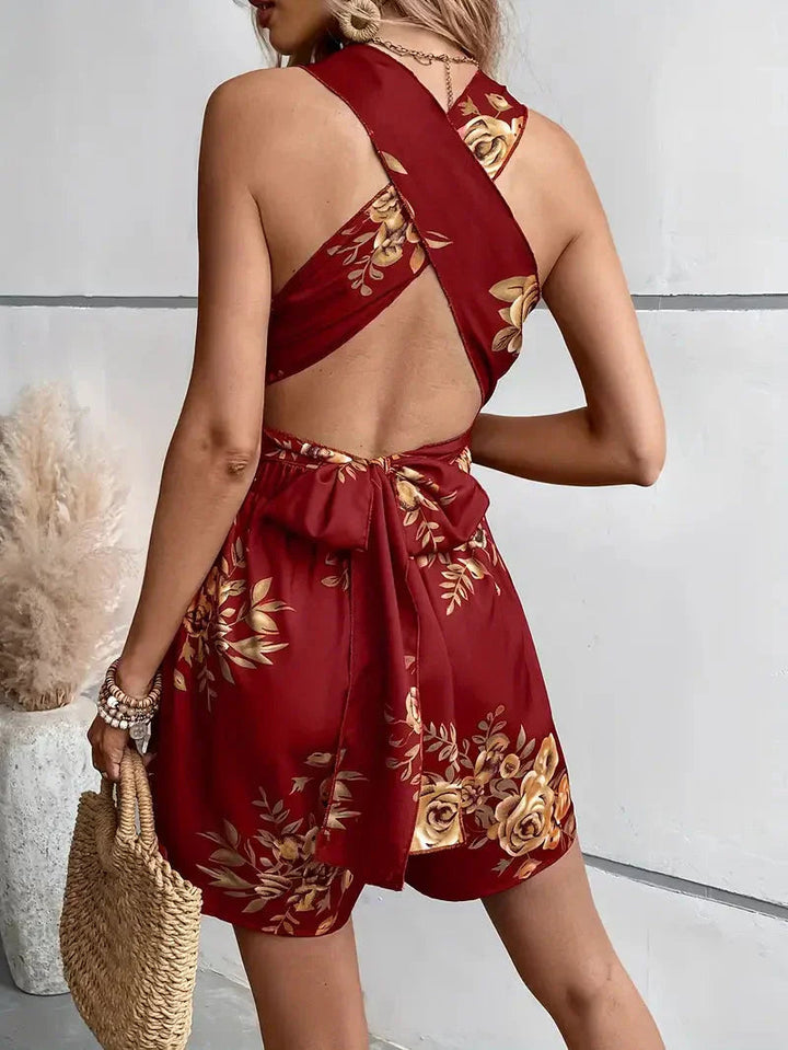 Zarae | Women's Floral Halter Neck Short Jumpsuit Casual