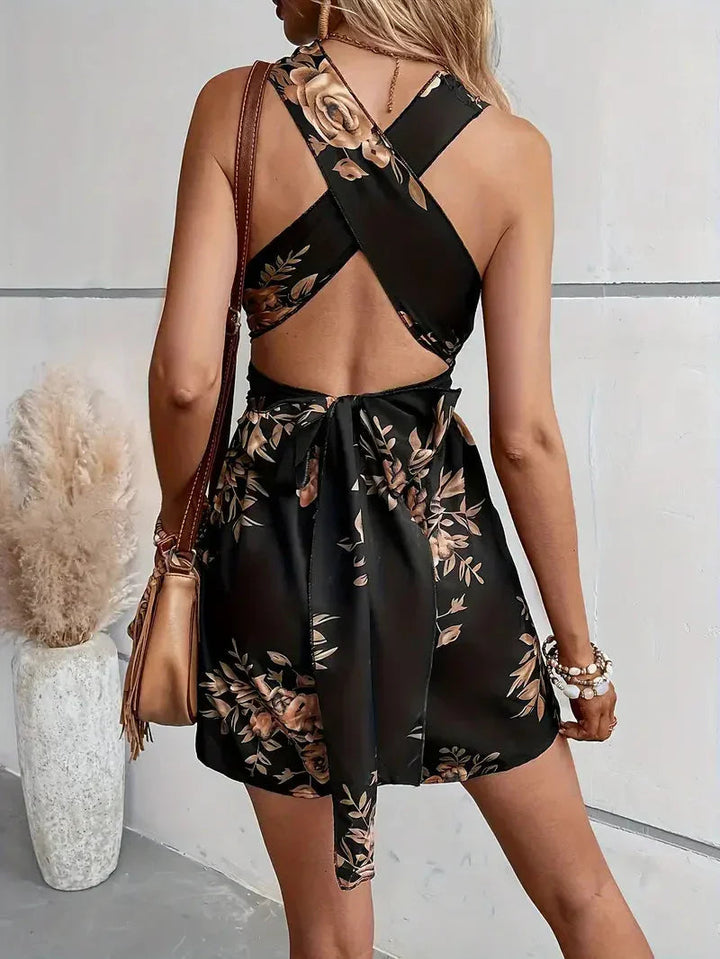 Zarae | Women's Floral Halter Neck Short Jumpsuit Casual