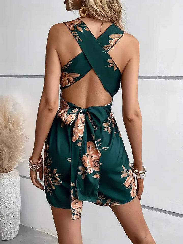 Zarae | Women's Floral Halter Neck Short Jumpsuit Casual