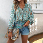 Aria | Women's Floral Tie Front Blouse Lightweight Casual