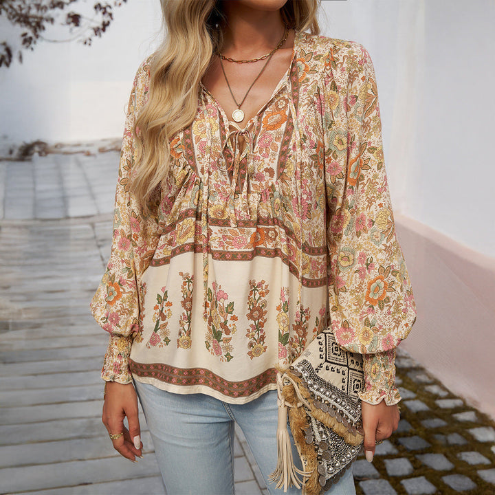 Aria | Women's Floral Tie Front Blouse Lightweight Casual