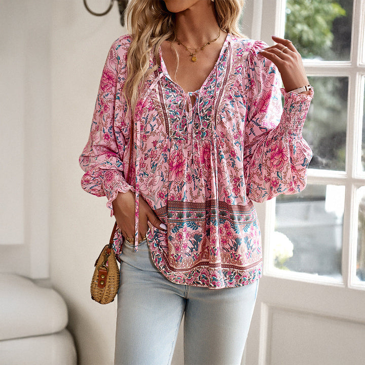 Aria | Women's Floral Tie Front Blouse Lightweight Casual