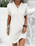 Isla | Women's V-Neck Button Summer Dress Elegant