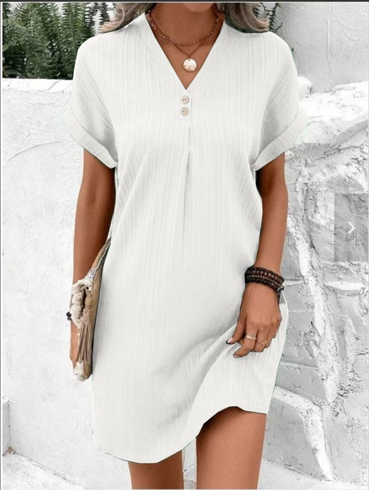 Isla | Women's V-Neck Button Summer Dress Elegant