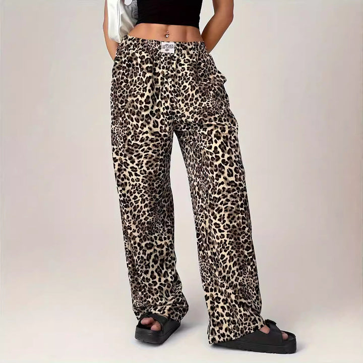 Elowen | Women’s Comfy Straight-Leg Leopard Print Pants