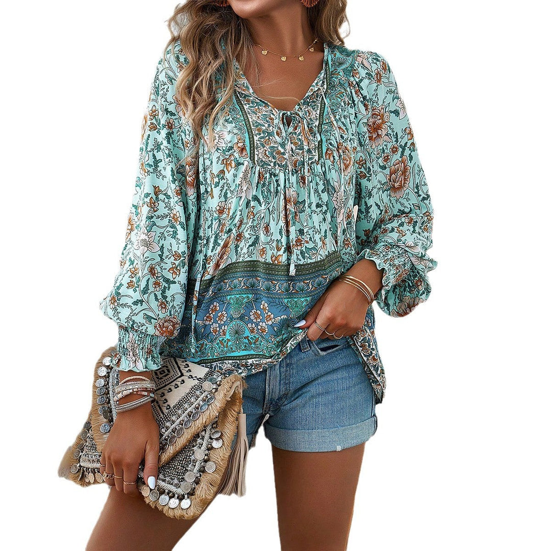 Aria | Women's Floral Tie Front Blouse Lightweight Casual