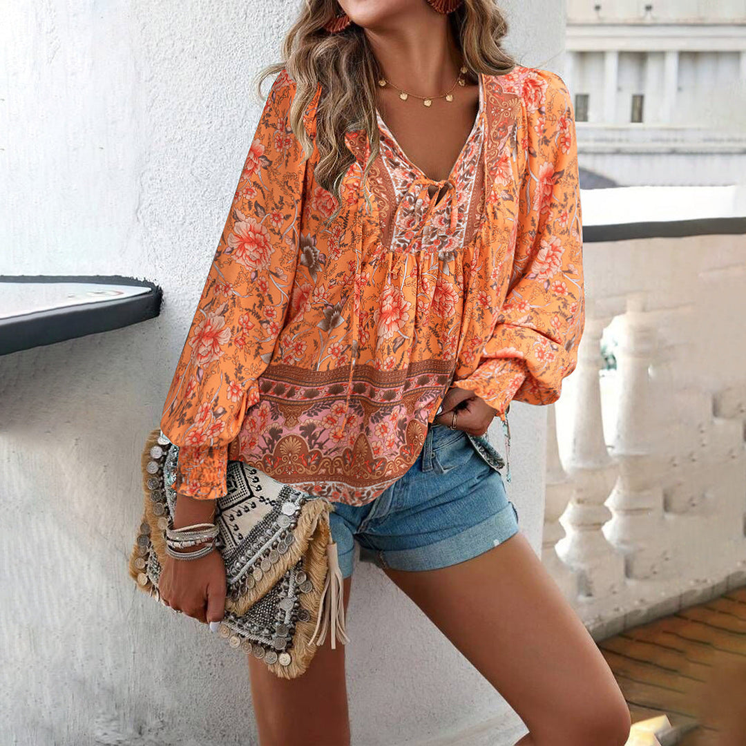 Aria | Women's Floral Tie Front Blouse Lightweight Casual