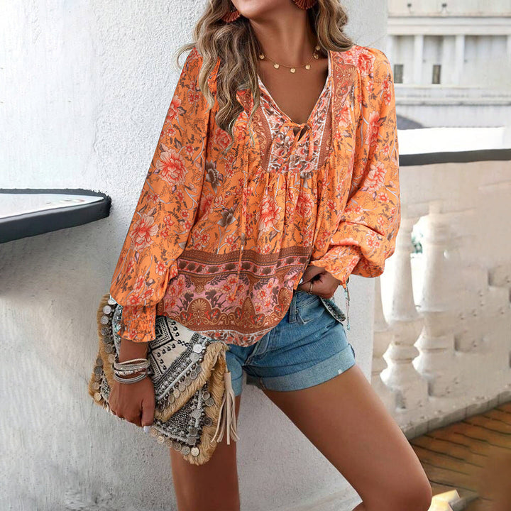 Aria | Women's Floral Tie Front Blouse Lightweight Casual