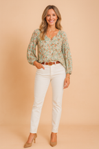 Lennox | Women's V-Neck Long Sleeve Floral Blouse