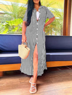 Priya | Women’s Button Front Stripe Maxi Shirt Dress