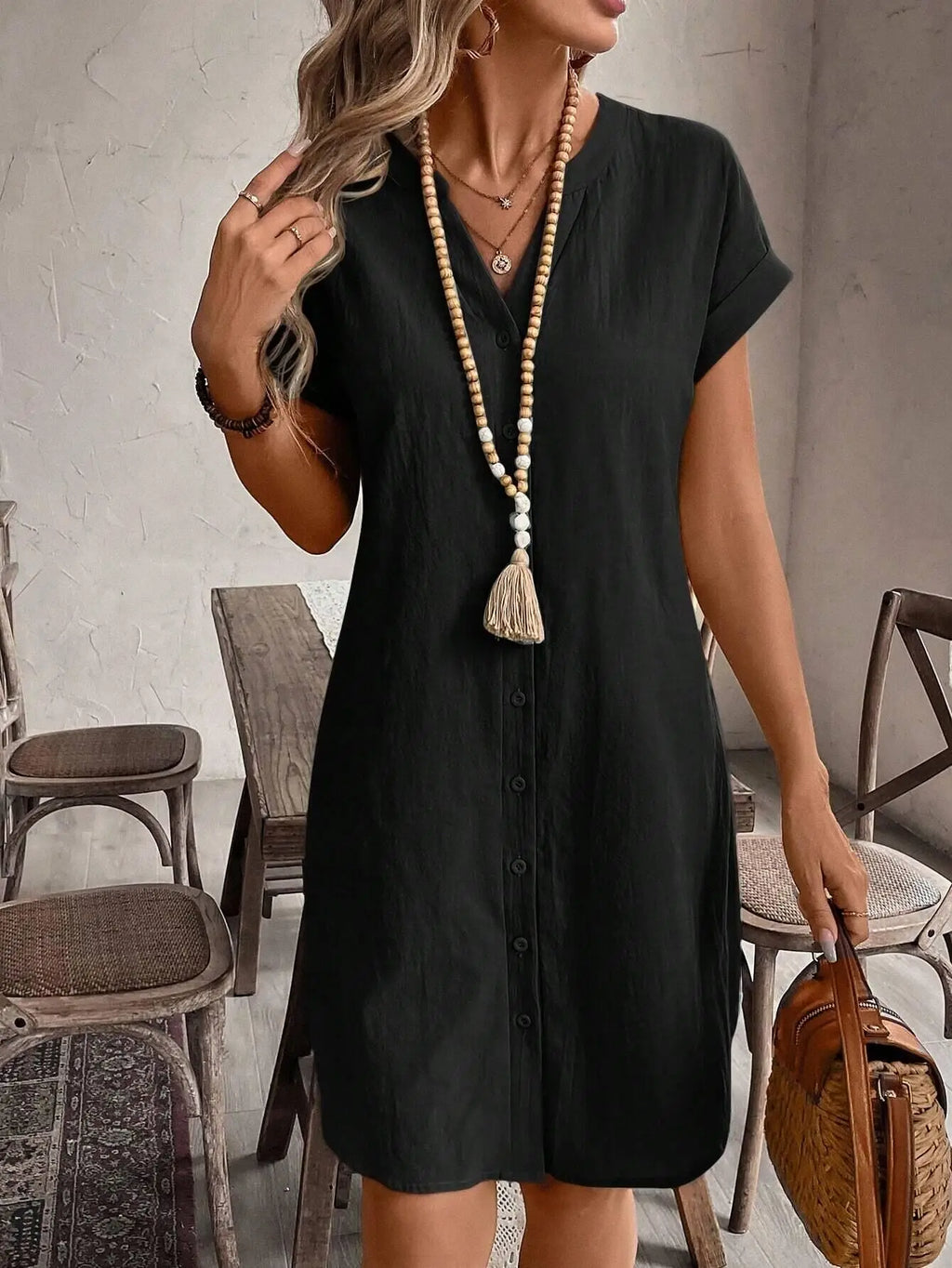 Sienna | Women's Button Front Short Sleeve Mini Dress