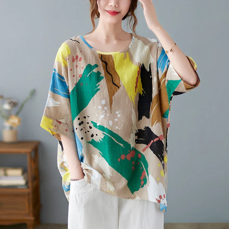 Mette | Women's Colourblock Striped Batwing Sleeve Top