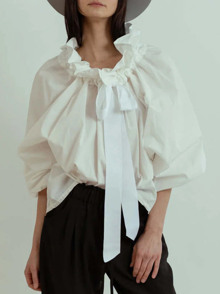 Elara | Women’s Ruffle Collar Bow Tie Blouse