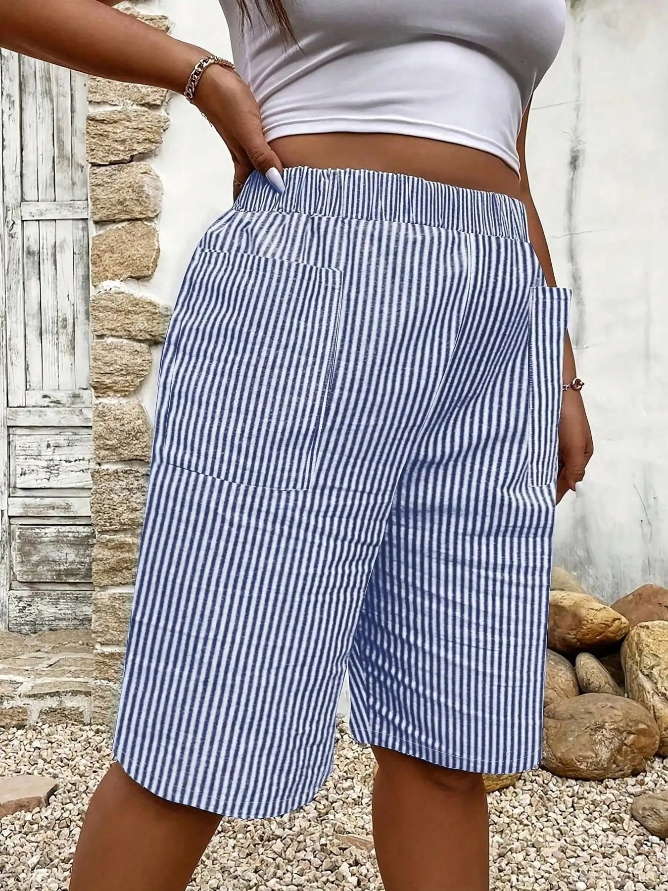 Mette | Women's Casual Striped Elastic Waist Trousers