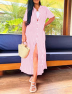 Priya | Women’s Button Front Stripe Maxi Shirt Dress