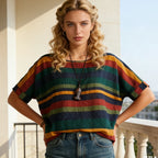 Mette | Women's Colourblock Striped Batwing Sleeve Top