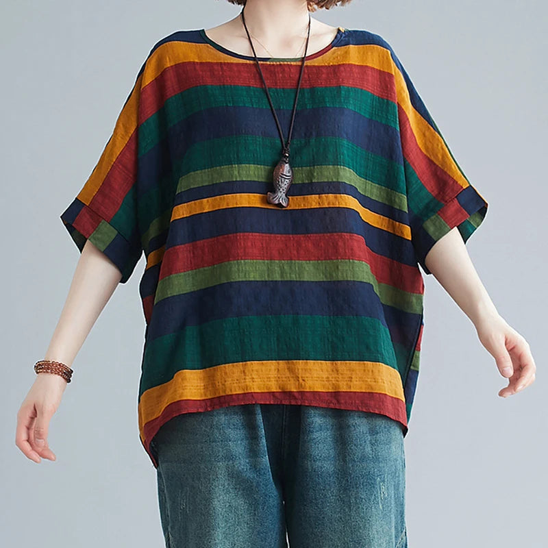 Mette | Women's Colourblock Striped Batwing Sleeve Top