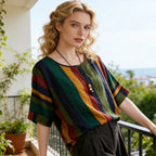 Mette | Women's Colourblock Striped Batwing Sleeve Top