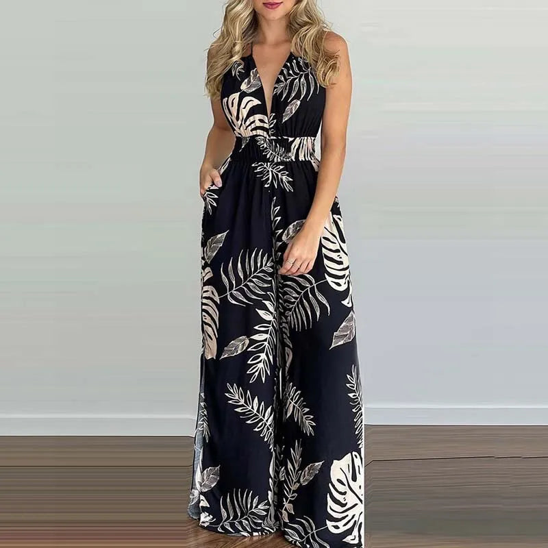 Remi | Women's Casual Backless Wide Leg Jumpsuit