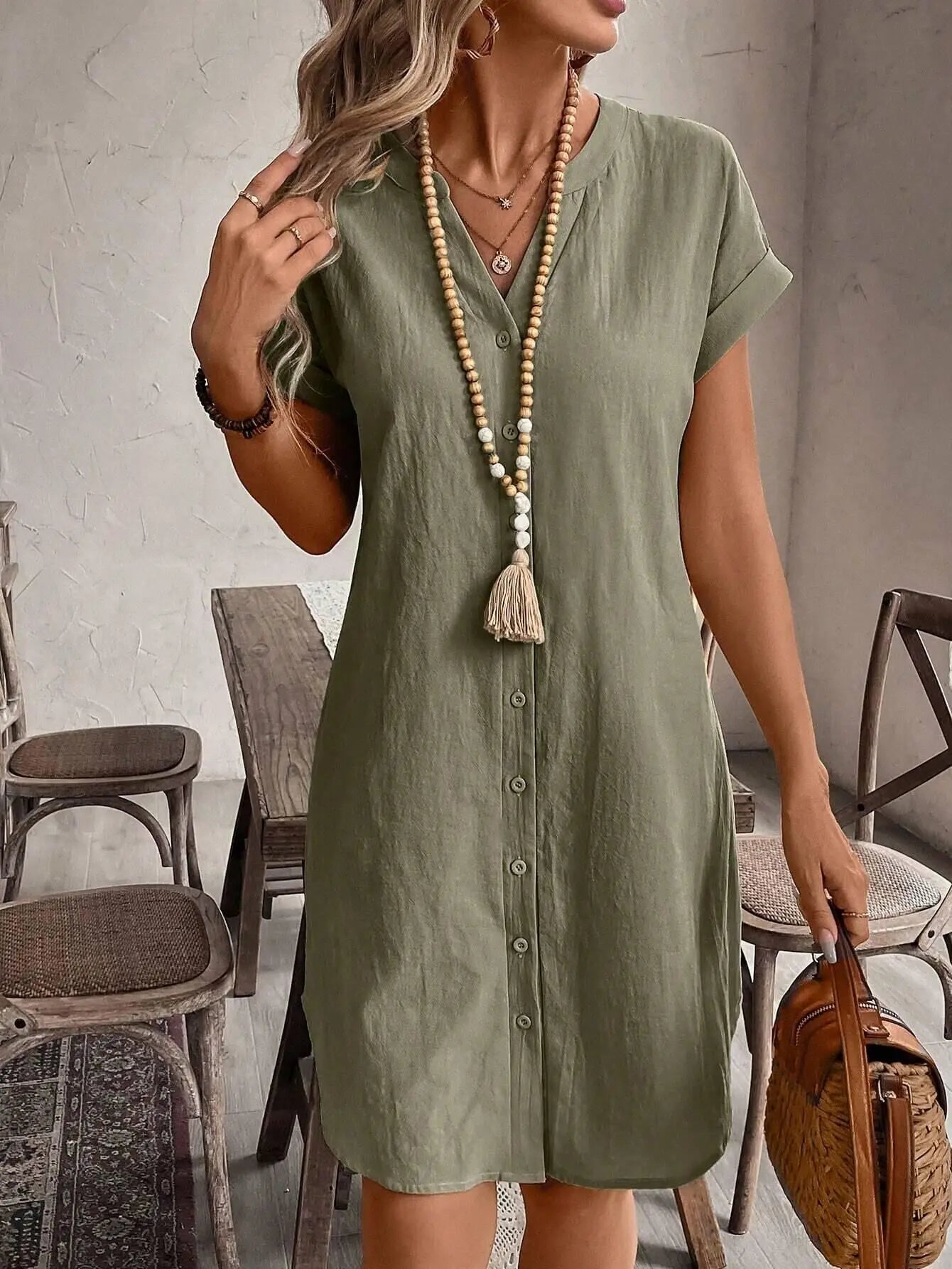 Sienna | Women's Button Front Short Sleeve Mini Dress