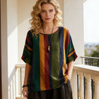 Mette | Women's Colourblock Striped Batwing Sleeve Top