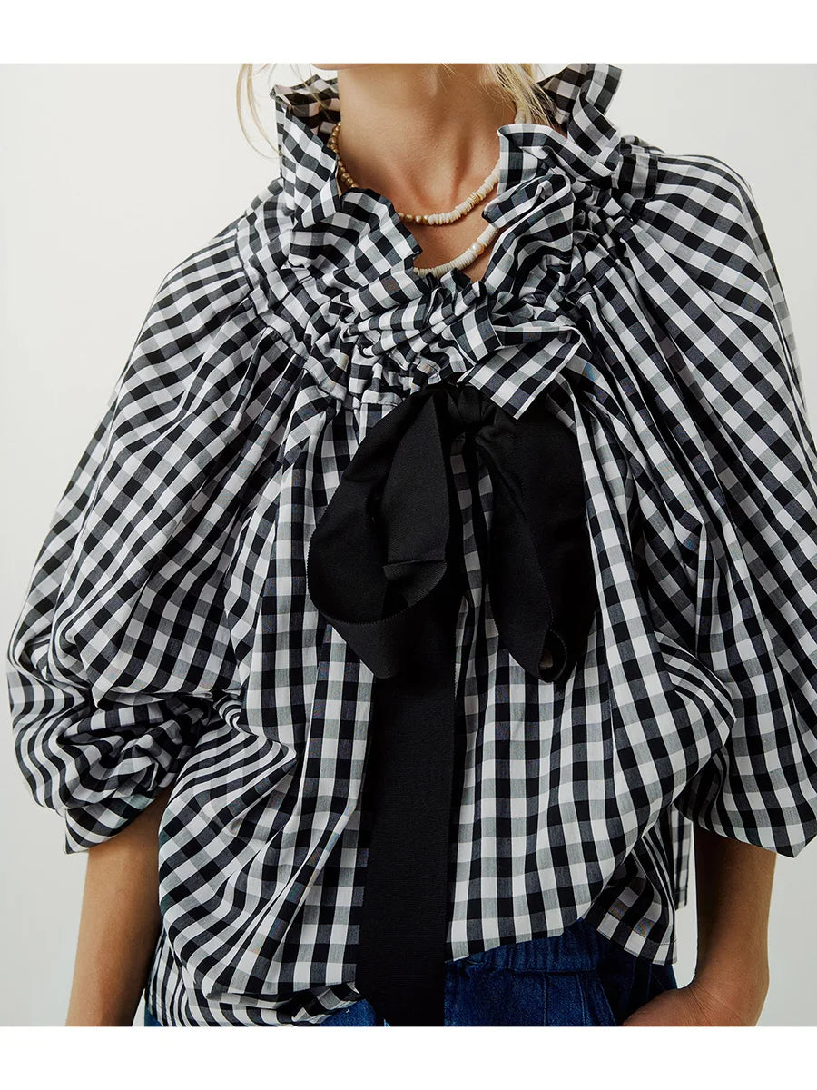 Elara | Women’s Ruffle Collar Bow Tie Blouse