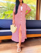 Priya | Women’s Button Front Stripe Maxi Shirt Dress