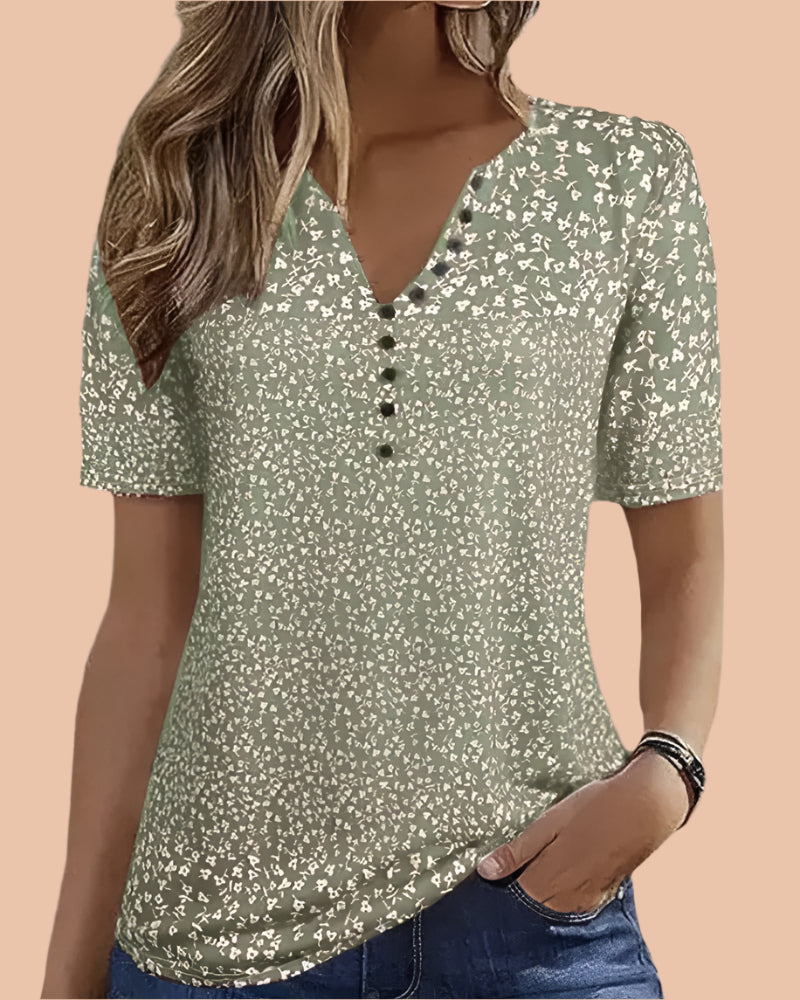 Wren | Women's Floral Print V-Neck Short Sleeve Top