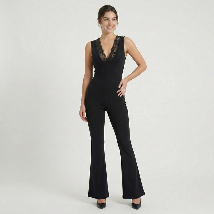 Priya | Women's V Neck Flared Leg Jumpsuit Elegant