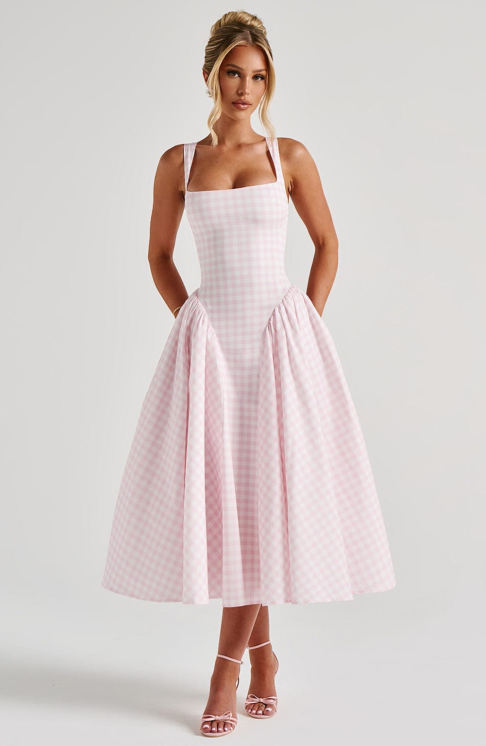 Sienna | Women's Gingham Midi Dress Fitted Bodice Casual