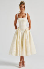 Sienna | Women's Gingham Midi Dress Fitted Bodice Casual