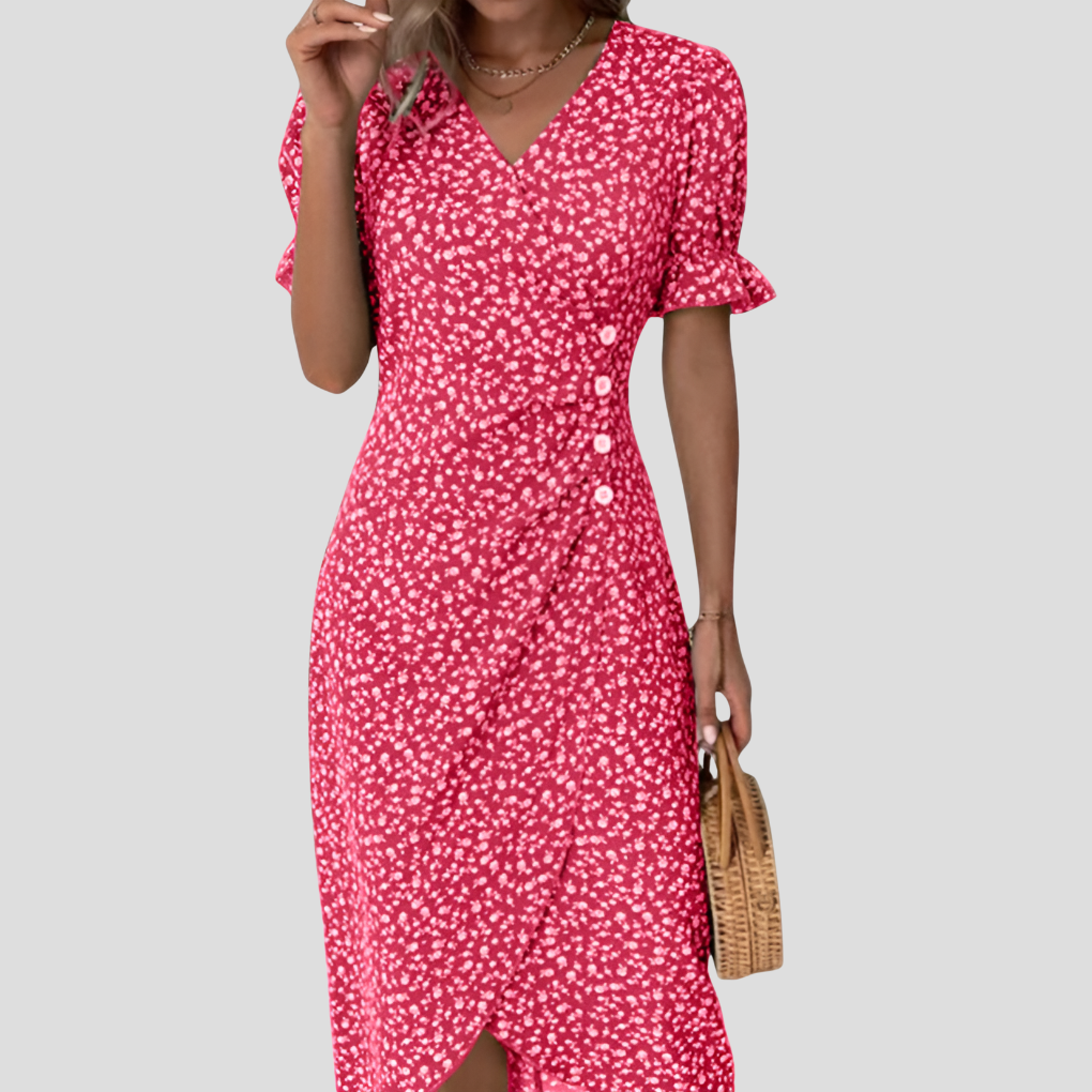 Liora | Women's Floral Wrap Midi Dress Chic