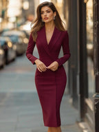 Marlowe | Women's Fitted Lapel Midi Dress Elegant