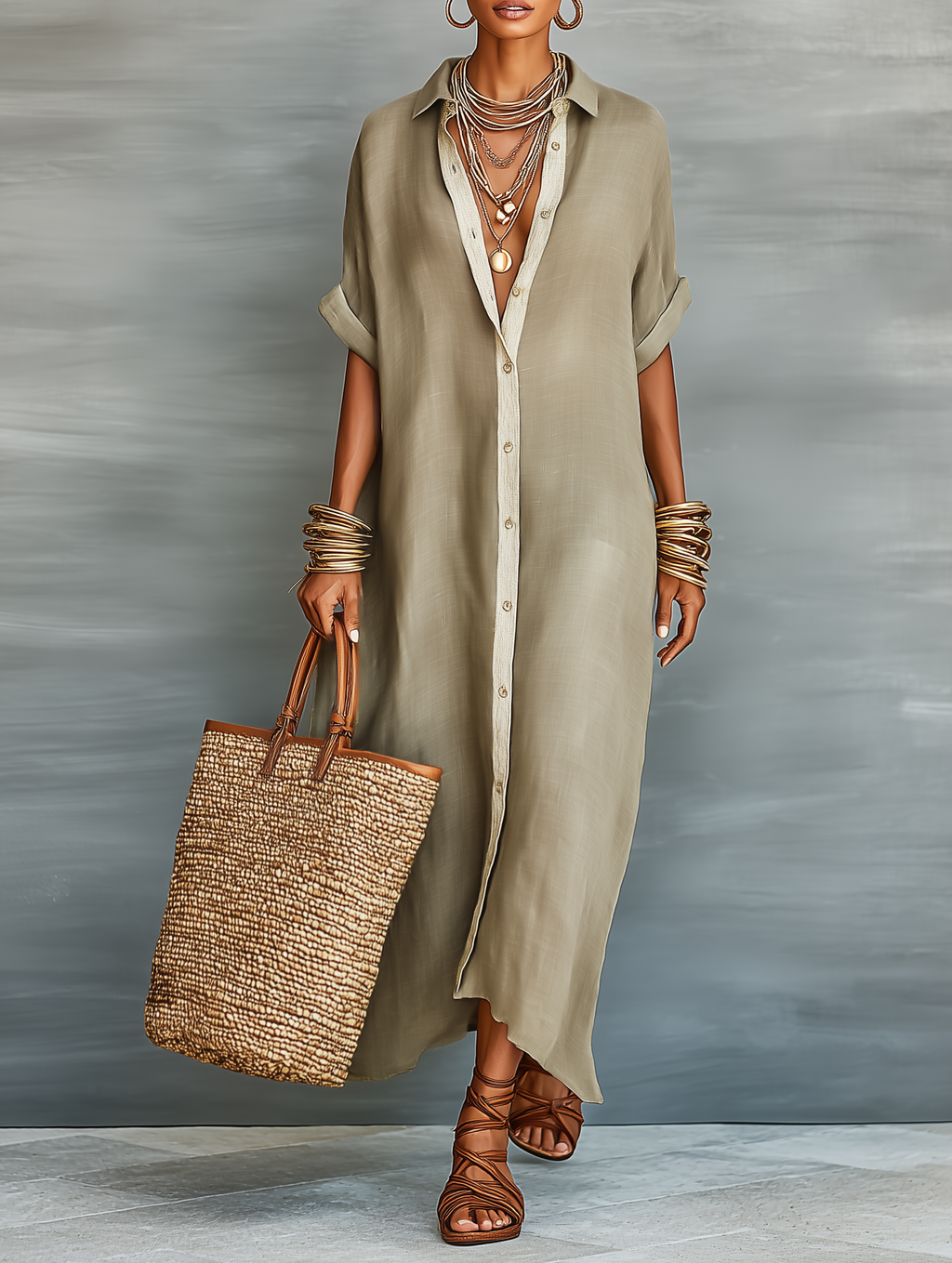 Marlowe | Women's Linen Blend Shirt Maxi Dress