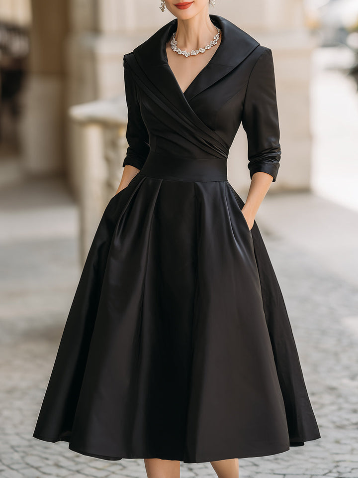 Arabelle | Women's Draped Collar Satin Midi Dress Elegant